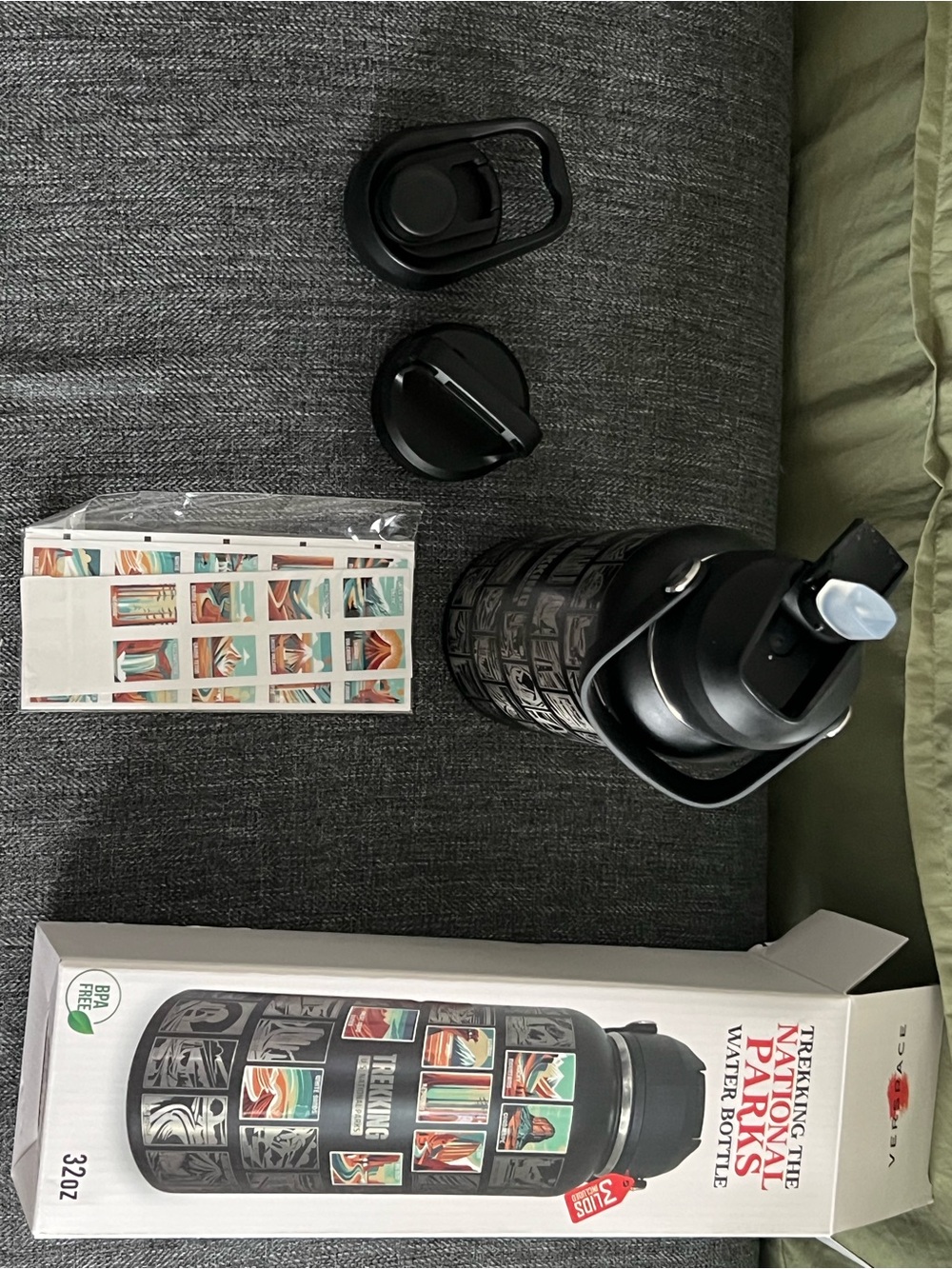 Trekking National Park Black Water Bottle with 3 lids 63 park stickers